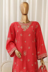 Bin Saeed Stitched 3 Piece Luxury Plain Cotton With Chiffon Dupatta Suit-SMPC-1825-Red