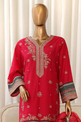Bin Saeed Stitched 3 Piece Luxury Plain Cotton With Chiffon Dupatta Suit-SMPC-1827-Red