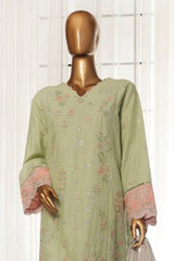 Bin Saeed Stitched 3 Piece Luxury Plain Cotton With Chiffon Dupatta Suit-SMPC-1861-Pista