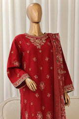 Bin Saeed Stitched 3 Piece Luxury Plain Cotton With Chiffon Dupatta Suit-SMPC-1864-Red