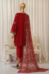 Bin Saeed Stitched 3 Piece Luxury Plain Cotton With Chiffon Dupatta Suit-SMPC-1864-Red