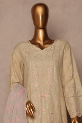 Bin Saeed Stitched 3 Piece Luxury Plain Cotton With Chiffon Dupatta Suit-SMPC-1872-Skin