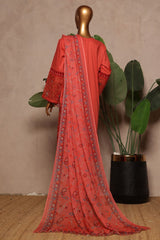 Bin Saeed Stitched 3 Piece Luxury Plain Cotton With Chiffon Dupatta Suit-SMPC-1873-Pink