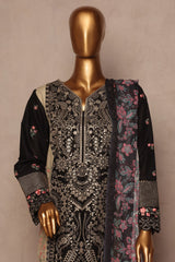 Bin Saeed Stitched 3 Piece Luxury Plain Cotton With Chiffon Dupatta Suit-SMPC-1874-Black