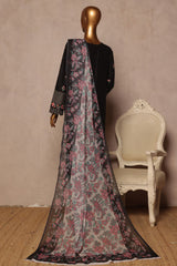 Bin Saeed Stitched 3 Piece Luxury Plain Cotton With Chiffon Dupatta Suit-SMPC-1874-Black