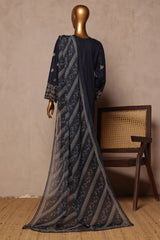 Bin Saeed Stitched 3 Piece Luxury Plain Cotton With Chiffon Dupatta Suit-SMPC-1877-Blue