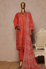 Bin Saeed Stitched 3 Piece Luxe Plain Cotton With Chiffon Dupatta Suit-SMPC-1952-Pink