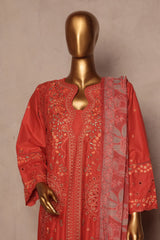 Bin Saeed Stitched 3 Piece Luxe Plain Cotton With Chiffon Dupatta Suit-SMPC-1952-Pink