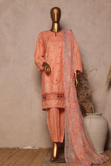 Bin Saeed Stitched 3 Piece Luxe Plain Cotton With Chiffon Dupatta Suit-SMPC-1956-Peach