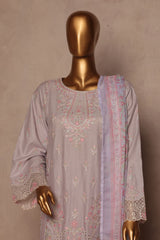 Bin Saeed Stitched 3 Piece Luxe Plain Cotton With Chiffon Dupatta Suit-SMPC-1959-Mauve
