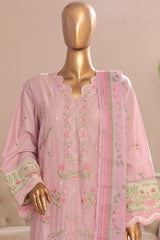 Bin Saeed Stitched 3 Piece Plain Cotton with Emb Trouser Collection'2025-SMPC-1970-Pink