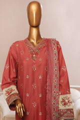Bin Saeed Stitched 3 Piece Plain Cotton with Emb Trouser Suit-SMPC-1973-Maroon