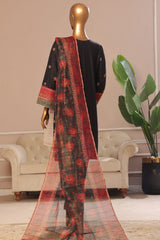 Bin Saeed Stitched 3 Piece Plain Cotton with Emb Trouser Suit-SMPC-1974-Black