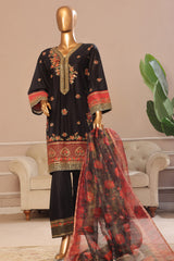 Bin Saeed Stitched 3 Piece Plain Cotton with Emb Trouser Suit-SMPC-1974-Black