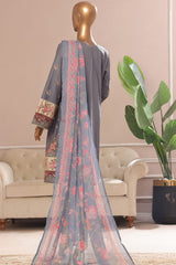 Bin Saeed Stitched 3 Piece Plain Cotton with Emb Trouser Collection'2025-SMPC-1975-Grey