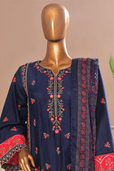 Bin Saeed Stitched 3 Piece Plain Cotton with Emb Trouser Collection'2025-SMPC-1976-Blue