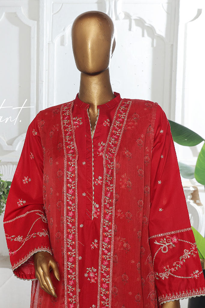 Eid Ka Jora By Bin Saeed Stitched 3 Piece Luxury Emb Chiffon Gown Collection-SMPC-2046-Red