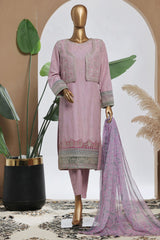 Bin Saeed Stitched 3 Piece Luxury Plain Cotton With Chiffon Dupatta Suit-SMPC-2066-Lilac