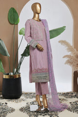 Bin Saeed Stitched 3 Piece Luxury Plain Cotton With Chiffon Dupatta Suit-SMPC-2066-Lilac