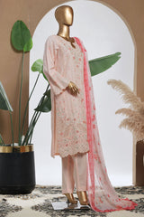 Bin Saeed Stitched 3 Piece Luxury Plain Cotton With Chiffon Dupatta Collection'2025-SMPC-2068-Pink