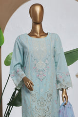 Bin Saeed Stitched 3 Piece Luxury Plain Cotton With Chiffon Dupatta Collection'2025-SMPC-2069-Sky Blue