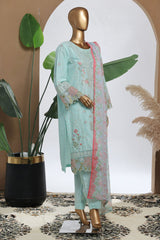 Bin Saeed Stitched 3 Piece Luxury Plain Cotton With Chiffon Dupatta Collection'2025-SMPC-2070-Sky Blue