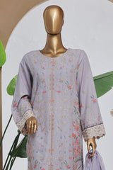 Bin Saeed Stitched 3 Piece Luxury Plain Cotton With Chiffon Dupatta Collection'2025-SMPC-2071-Lilac