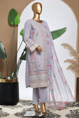 Bin Saeed Stitched 3 Piece Luxury Plain Cotton With Chiffon Dupatta Collection'2025-SMPC-2071-Lilac