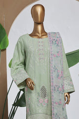 Bin Saeed Stitched 3 Piece Luxury Plain Cotton With Chiffon Dupatta Collection'2025-SMPC-2072-Pista
