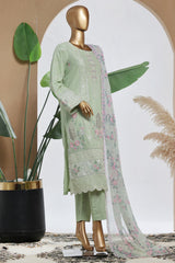 Bin Saeed Stitched 3 Piece Luxury Plain Cotton With Chiffon Dupatta Collection'2025-SMPC-2072-Pista