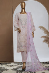 Bin Saeed Stitched 3 Piece Luxury Plain Cotton With Chiffon Dupatta Suit-SMPC-2073-Pink