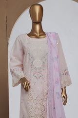 Bin Saeed Stitched 3 Piece Luxury Plain Cotton With Chiffon Dupatta Suit-SMPC-2073-Pink