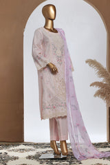 Bin Saeed Stitched 3 Piece Luxury Plain Cotton With Chiffon Dupatta Suit-SMPC-2073-Pink