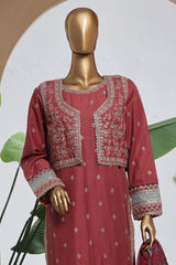 Bin Saeed Stitched 3 Piece Luxury Plain Cotton With Chiffon Dupatta Suit-SMPC-2075-Maroon