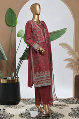 Bin Saeed Stitched 3 Piece Luxury Plain Cotton With Chiffon Dupatta Suit-SMPC-2075-Maroon