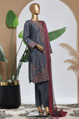 Bin Saeed Stitched 3 Piece Luxury Plain Cotton With Chiffon Dupatta Collection'2025-SMPC-2076-Grey
