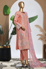 Bin Saeed Stitched 3 Piece Luxury Plain Cotton With Chiffon Dupatta Collection'2025-SMPC-2078-Coral