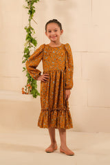 Sprinkles Stitched 1 Piece Summer Shirts Kids Collection'2025-The Duo - Mustard Bloom Allover Floral Print Tunic Dress
