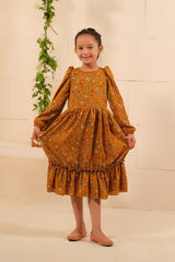 Sprinkles Stitched 1 Piece Summer Shirts Kids Collection'2025-The Duo - Mustard Bloom Allover Floral Print Tunic Dress