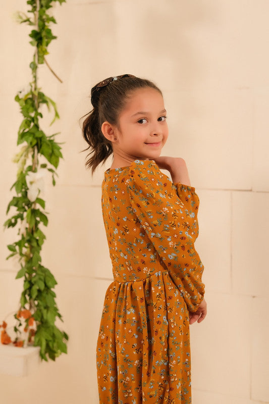 Sprinkles Stitched 1 Piece Summer Shirts Kids Collection'2025-The Duo - Mustard Bloom Allover Floral Print Tunic Dress