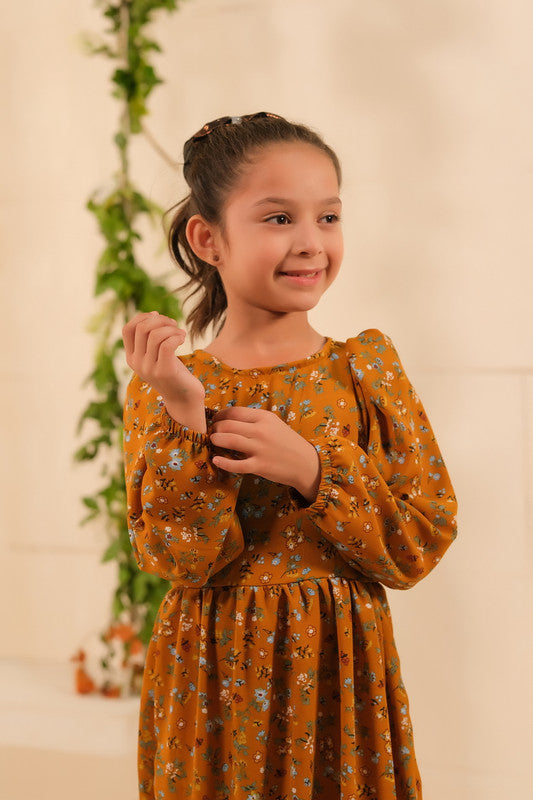 Sprinkles Stitched 1 Piece Summer Shirts Kids Collection'2025-The Duo - Mustard Bloom Allover Floral Print Tunic Dress
