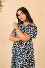 Sprinkles Stitched 1 Piece Summer Shirts Kids Collection'2025-The Duo - Navy Twilight Allover Floral Print Tunic Dress