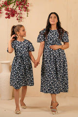 Sprinkles Stitched 1 Piece Summer Shirts Kids Collection'2025-The Duo - Navy Twilight Allover Floral Print Tunic Dress
