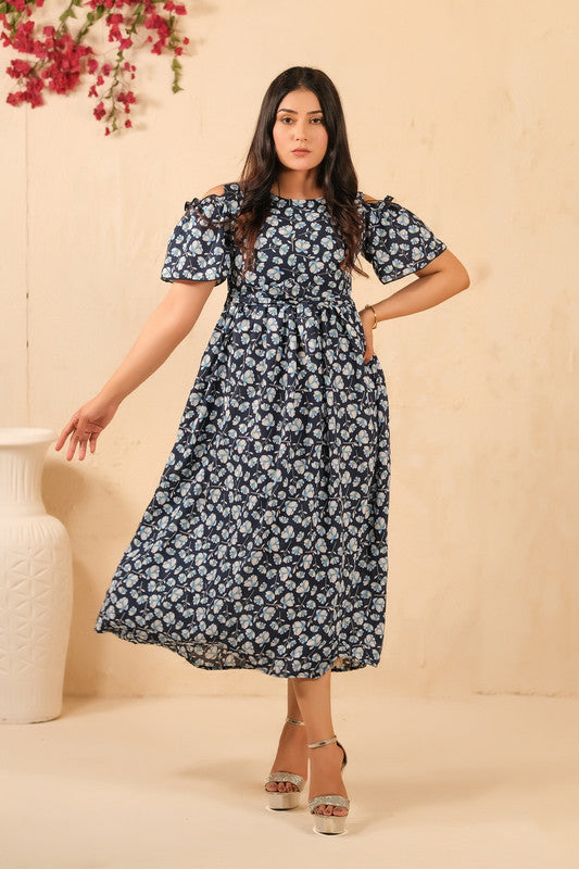 Sprinkles Stitched 1 Piece Summer Shirts Kids Collection'2025-The Duo - Navy Twilight Allover Floral Print Tunic Dress