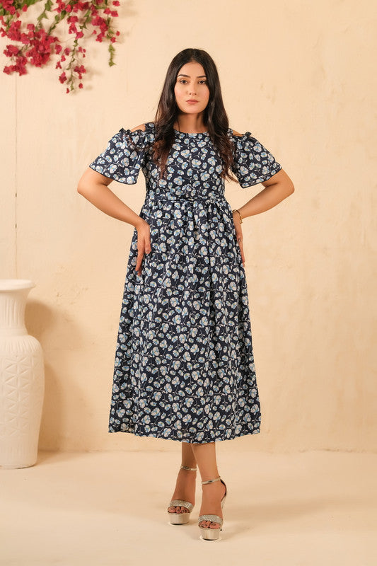 Sprinkles Stitched 1 Piece Summer Shirts Kids Collection'2025-The Duo - Navy Twilight Allover Floral Print Tunic Dress