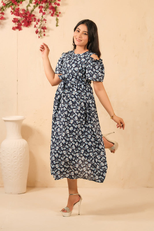 Sprinkles Stitched 1 Piece Summer Shirts Kids Collection'2025-The Duo - Navy Twilight Allover Floral Print Tunic Dress