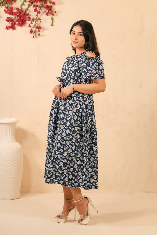 Sprinkles Stitched 1 Piece Summer Shirts Kids Collection'2025-The Duo - Navy Twilight Allover Floral Print Tunic Dress