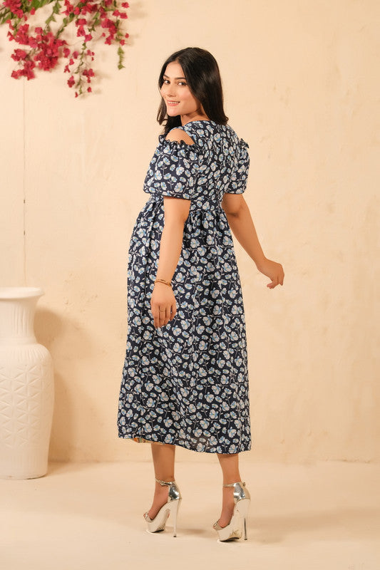 Sprinkles Stitched 1 Piece Summer Shirts Kids Collection'2025-The Duo - Navy Twilight Allover Floral Print Tunic Dress