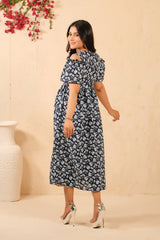 Sprinkles Stitched 1 Piece Summer Shirts Kids Collection'2025-The Duo - Navy Twilight Allover Floral Print Tunic Dress