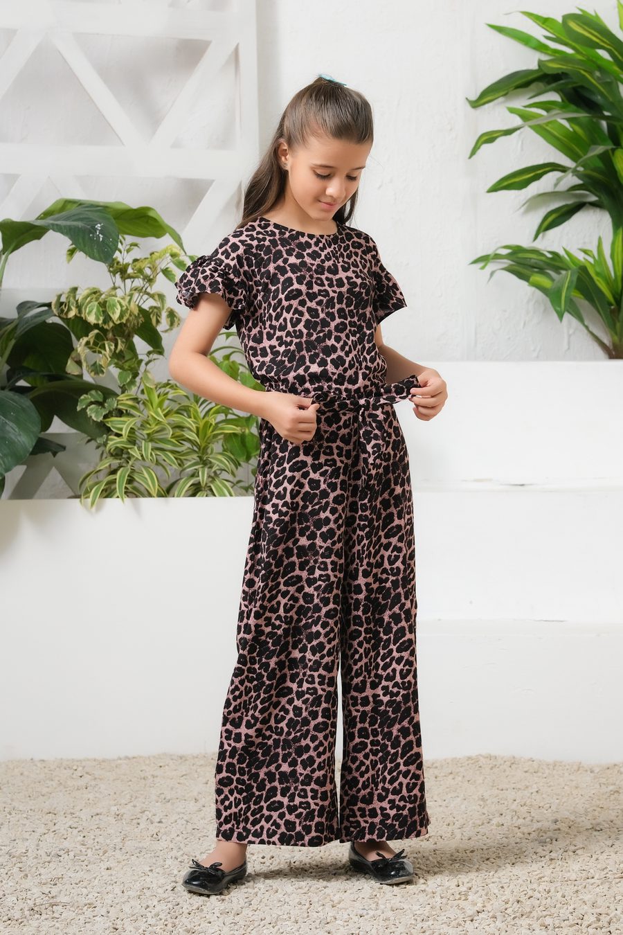 Sprinkles Stitched 1 Piece Summer Jumpsuit Kids Collection'2025-SafariChic - Purple Leopard Print Ruffle Trim Belted Jumpsuit